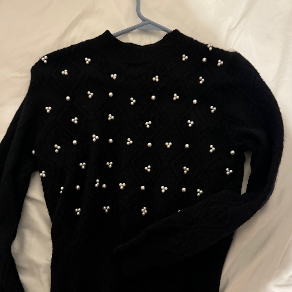 Elegant Black Sweater with Pearl Accents